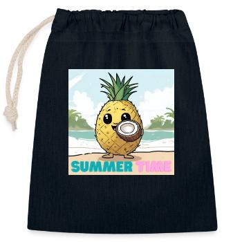 Summer Time Ananas Kokos Strandurlaub - Verschließbarer Geschenkbeutel aus Baumwolle (25x30cm) - Navy - Vorne