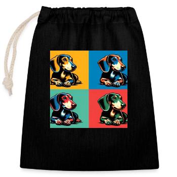 Pop Dachshund Dog Portrait - Pet Portrait - Closable cotton gift bag (25x30cm) - black - Front