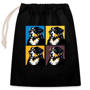 Pop Bernese Mountain Dog Dog Portrait - Closable cotton gift bag (25x30cm) - black - Front