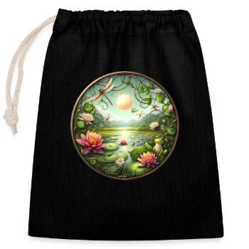 Lac des rêves - Sac cadeau en coton avec cordon (25 x 30 cm) - noir - Devant