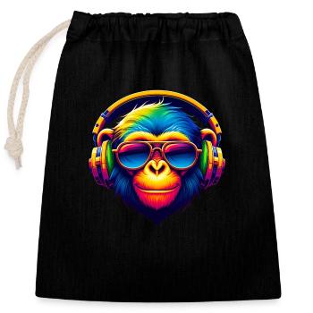 DJ Groove Monkey - Closable cotton gift bag (25x30cm) - black - Front