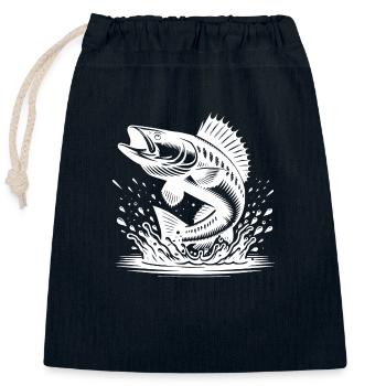 Sporty zander jumps out of the water Splash - Closable cotton gift bag (25x30cm) - navy - Front