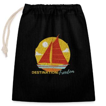 Destination Freedom Sailing Boat On Sea - Verschließbarer Geschenkbeutel aus Baumwolle (25x30cm) - Schwarz - Vorne