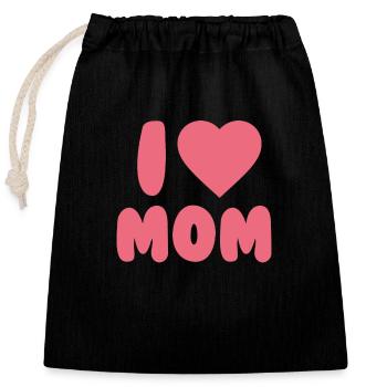 I LOVE MOM - Verschließbarer Geschenkbeutel aus Baumwolle (25x30cm) - Schwarz - Vorne