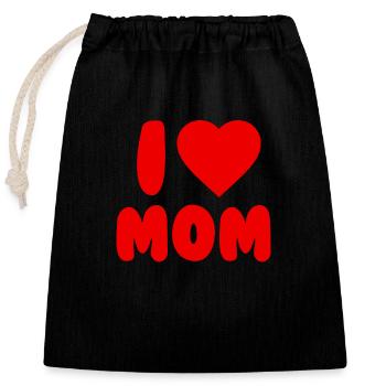 I love MOM - Verschließbarer Geschenkbeutel aus Baumwolle (25x30cm) - Schwarz - Vorne
