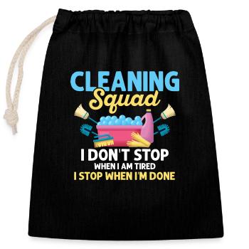 Équipe de nettoyage Je n’arrête pas le nettoyeur d’entretien ménager - Sac cadeau en coton avec cordon (25 x 30 cm) - noir - Devant