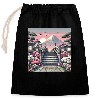 Japan Vintage Brücke Weg - Verschließbarer Geschenkbeutel aus Baumwolle (25x30cm) - Schwarz - Vorne