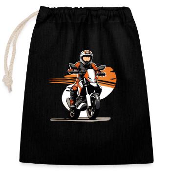 Motorradfahrer orange - Verschließbarer Geschenkbeutel aus Baumwolle (25x30cm) - Schwarz - Vorne