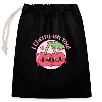 Cerises mignonnes, je te chéris, jeu de mots pour la Saint-Valentin - Sac cadeau en coton avec cordon (25 x 30 cm) - noir - Devant