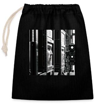 Robot 1 - Closable cotton gift bag (25x30cm) - black - Front