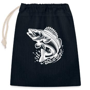 Large Jumping Zander Fish - Closable cotton gift bag (25x30cm) - navy - Front
