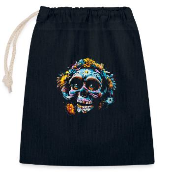 Totenkopf Blumen Calavera - Verschließbarer Geschenkbeutel aus Baumwolle (25x30cm) - Navy - Vorne