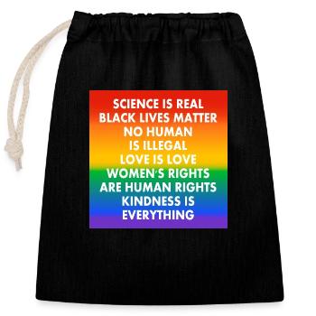 Pride-Flaggenfarben - progressive Slogans - Verschließbarer Geschenkbeutel aus Baumwolle (25x30cm) - Schwarz - Vorne