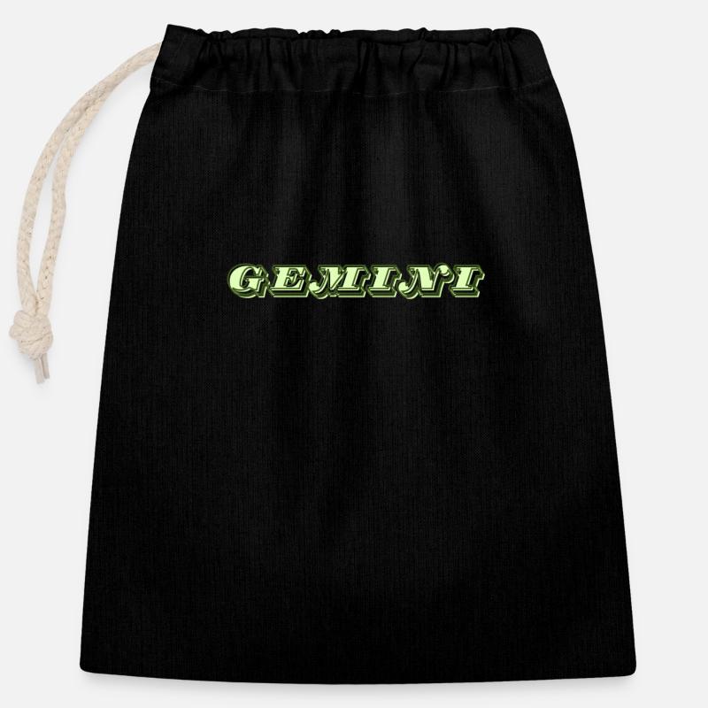 Logo "Gémeaux" - Sac cadeau en coton avec cordon (25 x 30 cm) - noir