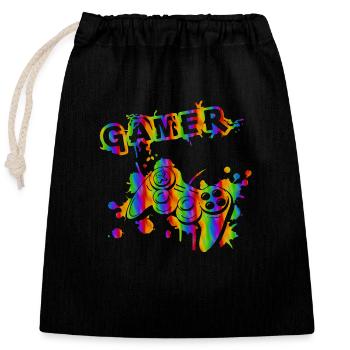 Gamer Game Play Online Computer Gaming Arcade Neon - Closable cotton gift bag (25x30cm) - black - Front