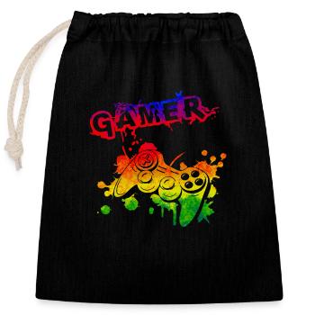 Gamer Game Play Online Computer Gaming Arcade Neon - Closable cotton gift bag (25x30cm) - black - Front