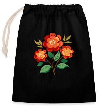 Vintage Blumen in Rot - Verschließbarer Geschenkbeutel aus Baumwolle (25x30cm) - Schwarz - Vorne