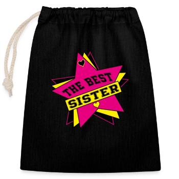 THE BEST SISTER - Closable cotton gift bag (25x30cm) - black - Front