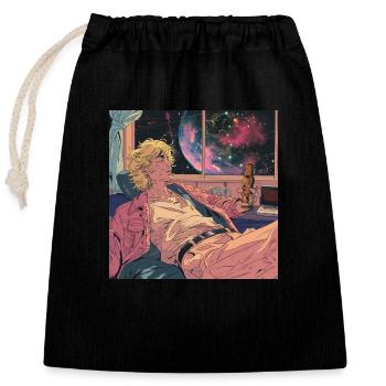 80er Jahre Anime Typ beruhigender hochwertiger Modedruck - Verschließbarer Geschenkbeutel aus Baumwolle (25x30cm) - Schwarz - Vorne