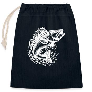 Jumping Zander Fish - Closable cotton gift bag (25x30cm) - navy - Front