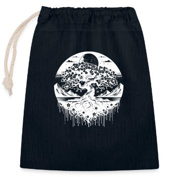 Kirschbaumblüte in vintager Landschaft - Verschließbarer Geschenkbeutel aus Baumwolle (25x30cm) - Navy - Vorne
