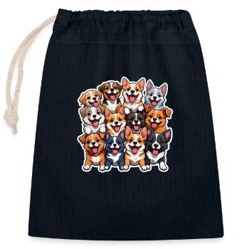 Happy Dogs Collage - Closable cotton gift bag (25x30cm) - navy - Front
