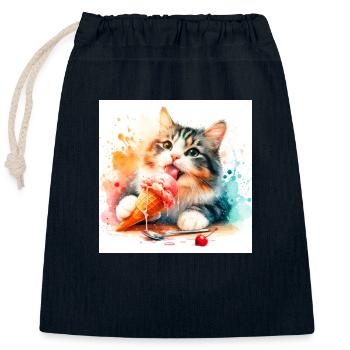 Chaton mangeant de la crème glacée - Sac cadeau en coton avec cordon (25 x 30 cm) - bleu marine - Devant