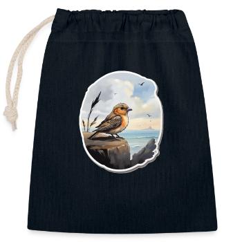 Landschaft Gemälde mit Vogel - Verschließbarer Geschenkbeutel aus Baumwolle (25x30cm) - Navy - Vorne