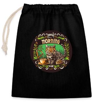 The cat is against getting up early - Closable cotton gift bag (25x30cm) - black - Front
