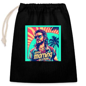Le matinal sur la plage des palmiers - Sac cadeau en coton avec cordon (25 x 30 cm) - noir - Devant