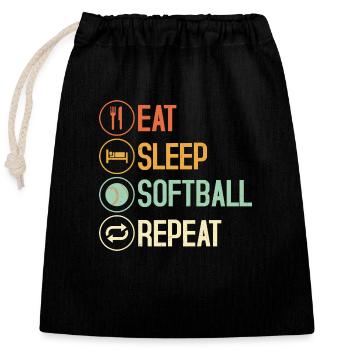 Eat Sleep Softball Repeat Team Baseball - Closable cotton gift bag (25x30cm) - black - Front