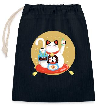 Maneki neko feiert - Verschließbarer Geschenkbeutel aus Baumwolle (25x30cm) - Navy - Vorne