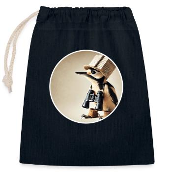 Pic épeiche avec chapeau de journal et jumelles - Sac cadeau en coton avec cordon (25 x 30 cm) - bleu marine - Devant