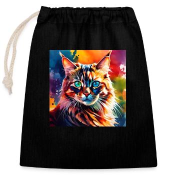Katze farbig 1 - Verschließbarer Geschenkbeutel aus Baumwolle (25x30cm) - Schwarz - Vorne