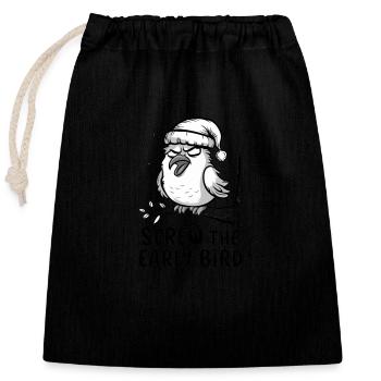 Le lève-tôt peut m’emmener - Sac cadeau en coton avec cordon (25 x 30 cm) - noir - Devant