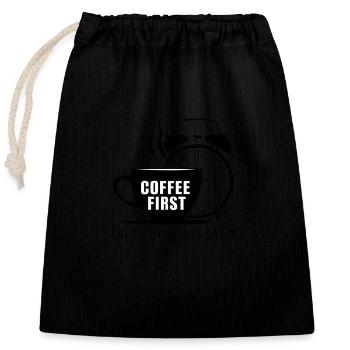 D’abord le café, puis tout le reste - Sac cadeau en coton avec cordon (25 x 30 cm) - noir - Devant