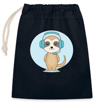 Erdmännchen mit Headset - Verschließbarer Geschenkbeutel aus Baumwolle (25x30cm) - Navy - Vorne