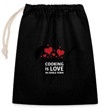 Kochen ist Liebe in essbarer Form. - Verschließbarer Geschenkbeutel aus Baumwolle (25x30cm) - Schwarz - Vorne