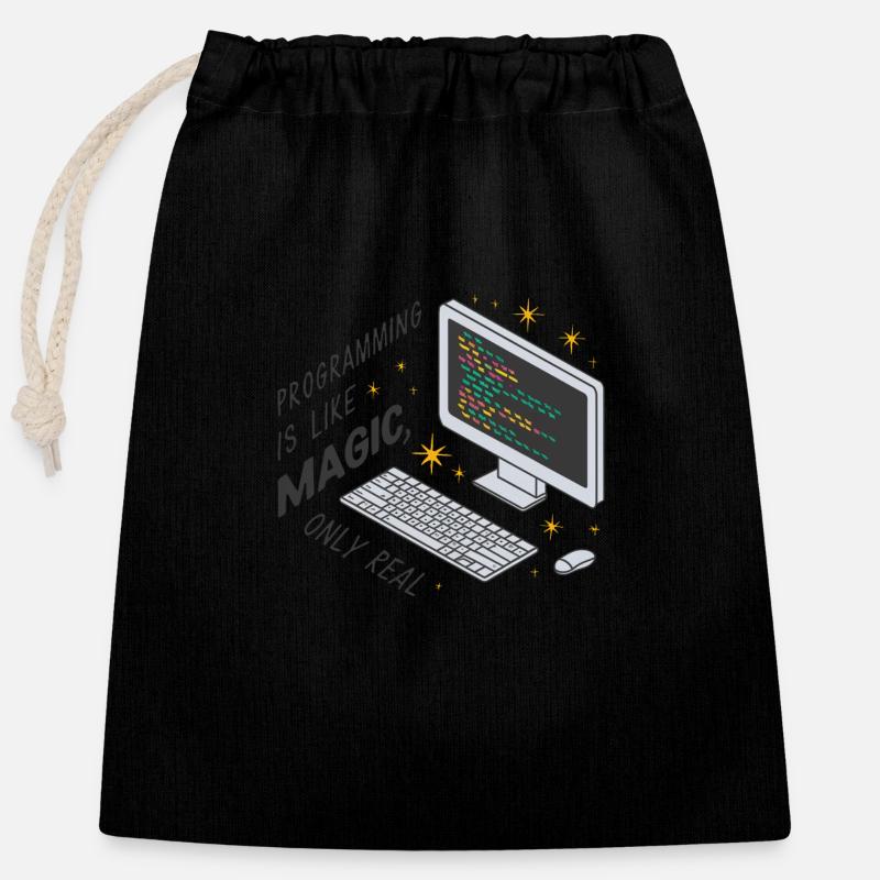 La programmation est comme de la magie, mais réelle. - Sac cadeau en coton avec cordon (25 x 30 cm) - noir