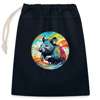 Lot rond de rat - Sac cadeau en coton avec cordon (25 x 30 cm) - bleu marine - Devant