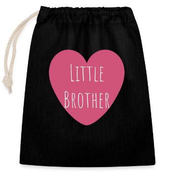 Petit Frère | Coeur rose - Sac cadeau en coton avec cordon (25 x 30 cm) - noir - Devant
