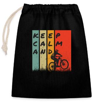 KEEP CALM AND BIKE! - Verschließbarer Geschenkbeutel aus Baumwolle (25x30cm) - Schwarz - Vorne