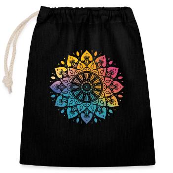 Mandala arc-en-ciel - Sac cadeau en coton avec cordon (25 x 30 cm) - noir - Devant
