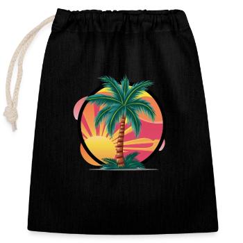 Tropical palm tree at sunset – holiday motif - Closable cotton gift bag (25x30cm) - black - Front