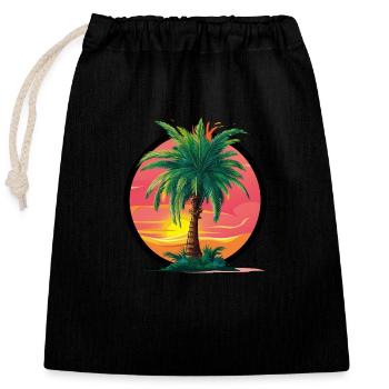 Tropische Palme bei Sonnenuntergang – Urlaubsmotiv - Verschließbarer Geschenkbeutel aus Baumwolle (25x30cm) - Schwarz - Vorne