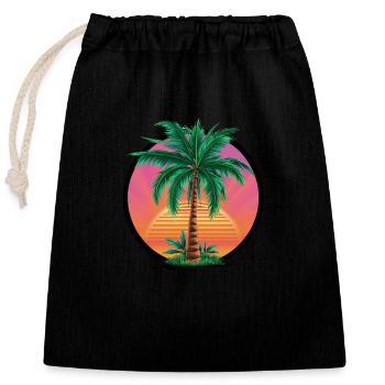 Tropical palm tree at sunset – holiday motif - Closable cotton gift bag (25x30cm) - black - Front