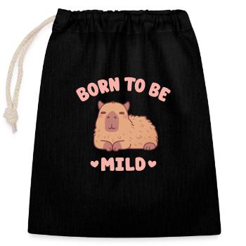 Cute Chilling Capybara Born To Be Mild - Closable cotton gift bag (25x30cm) - black - Front