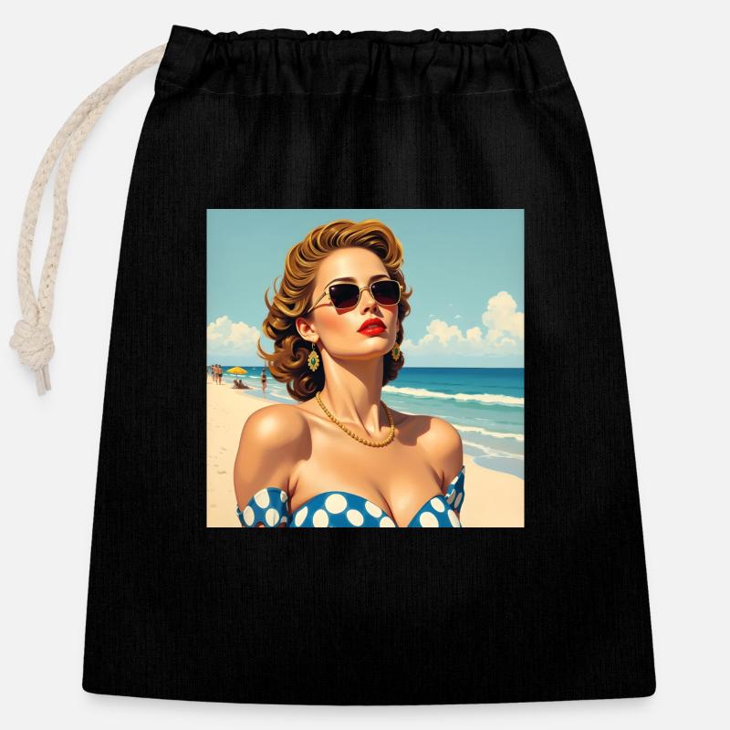 Das Model am Strand - Verschließbarer Geschenkbeutel aus Baumwolle (25x30cm) - Schwarz
