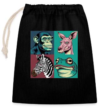 Pop-art Tiere Affe Zebra Frosch Känguru Halloween - Verschließbarer Geschenkbeutel aus Baumwolle (25x30cm) - Schwarz - Vorne