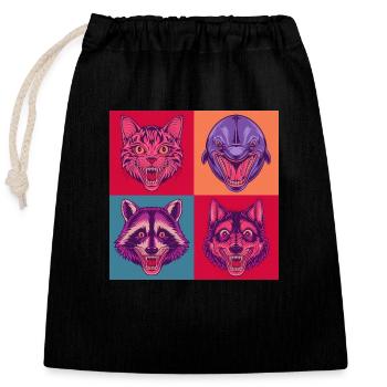 Pop-art Tiere Cat Wolf Waschbär Delphin Halloween - Verschließbarer Geschenkbeutel aus Baumwolle (25x30cm) - Schwarz - Vorne